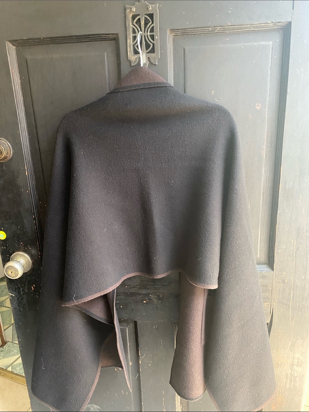 COS Black Wool Cape Coat with Shawl Collar - Picture 2 of 7